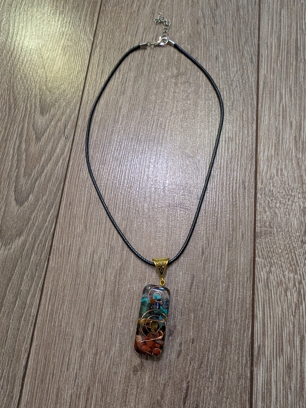 Multicolor Crystal Chip Pendant Necklace with Copper Spiral